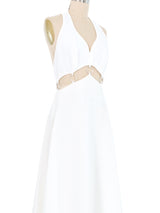 White Open Midriff Ring Accented Maxi Dress Dress arcadeshops.com