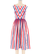 Victor Costa Red and Blue Stripe Dress Dress arcadeshops.com