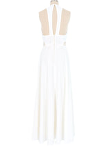 White Open Midriff Ring Accented Maxi Dress Dress arcadeshops.com