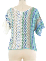 Blue And Green Striped Net Crochet Top Top arcadeshops.com