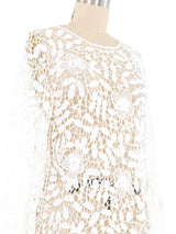 White Floral Long Sleeve Crochet Top Top arcadeshops.com
