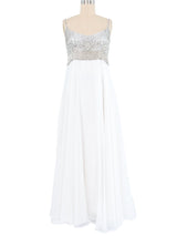Victoria Royal Embellished White Chiffon Gown Ensemble Dress arcadeshops.com