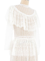 White Lace Ruffle Crochet Midi Dress Dress arcadeshops.com