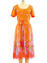 Peach Floral Chiffon Dress Dress arcadeshops.com