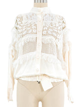 Ivory Silk Crochet Fringe Blouse Top arcadeshops.com