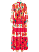 Hand Painted Floral Silk Chiffon Gown Dress arcadeshops.com