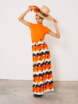 Graphic Wave Printed Maxi Skirt Bottom arcadeshops.com