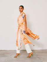 Embroidered Peach Sleeveless Maxi Vest Jacket arcadeshops.com