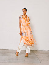 Embroidered Peach Sleeveless Maxi Vest Jacket arcadeshops.com