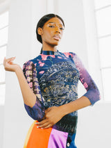 Vivienne Tam Cherry Blossom Print Mesh Longsleeve Top arcadeshops.com