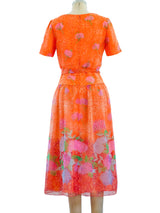 Peach Floral Chiffon Dress Dress arcadeshops.com
