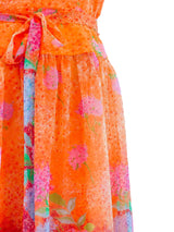 Peach Floral Chiffon Dress Dress arcadeshops.com