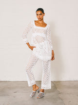 1970s White Eyelet Pant Ensemble Suit arcadeshops.com