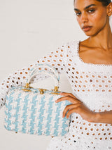 Blue and White Wicker Basket Bag Accessory arcadeshops.com
