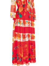 Hand Painted Floral Silk Chiffon Gown Dress arcadeshops.com