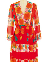 Hand Painted Floral Silk Chiffon Gown Dress arcadeshops.com