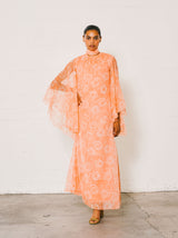Mollie Parnis Peach Angel Sleeve Chiffon Gown Dress arcadeshops.com