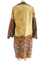 1920's Gold Lame Opera Coat with Floral Embroidery Jacket arcadeshops.com