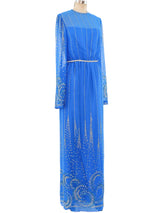 Glitter Embellished Blue Chiffon Maxi Dress Dress arcadeshops.com