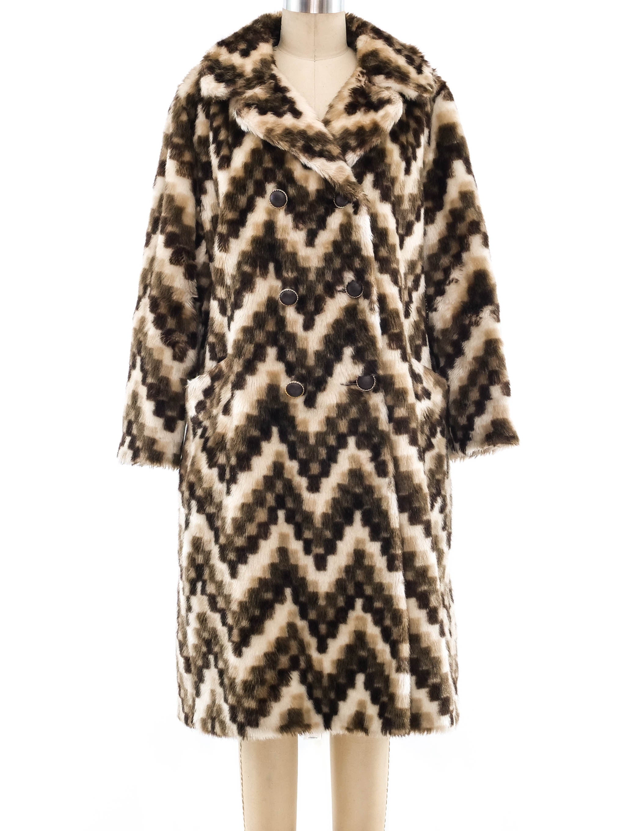 Gallery Chevron Faux Fur Long Sleeve Heavyweight Hooded Coat