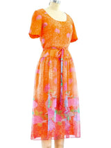 Peach Floral Chiffon Dress Dress arcadeshops.com