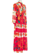 Hand Painted Floral Silk Chiffon Gown Dress arcadeshops.com