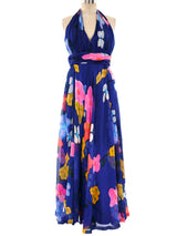 Floral Printed Chiffon Halter Dress Dress arcadeshops.com