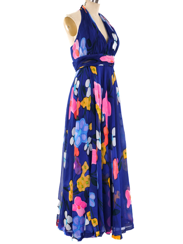 Floral Printed Chiffon Halter Dress Dress arcadeshops.com