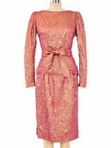 Adolfo Rose Gold Textured Skirt Ensemble Suit arcadeshops.com