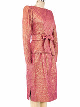 Adolfo Rose Gold Textured Skirt Ensemble Suit arcadeshops.com
