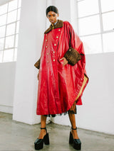 Hermes Fur Trimmed Red Leather Cloak Outerwear arcadeshops.com