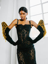 Beaded Suede Gauntlet Gloves Accessory arcadeshops.com