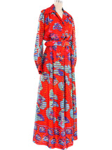 Red Floral Belted Maxi Dress Dress arcadeshops.com