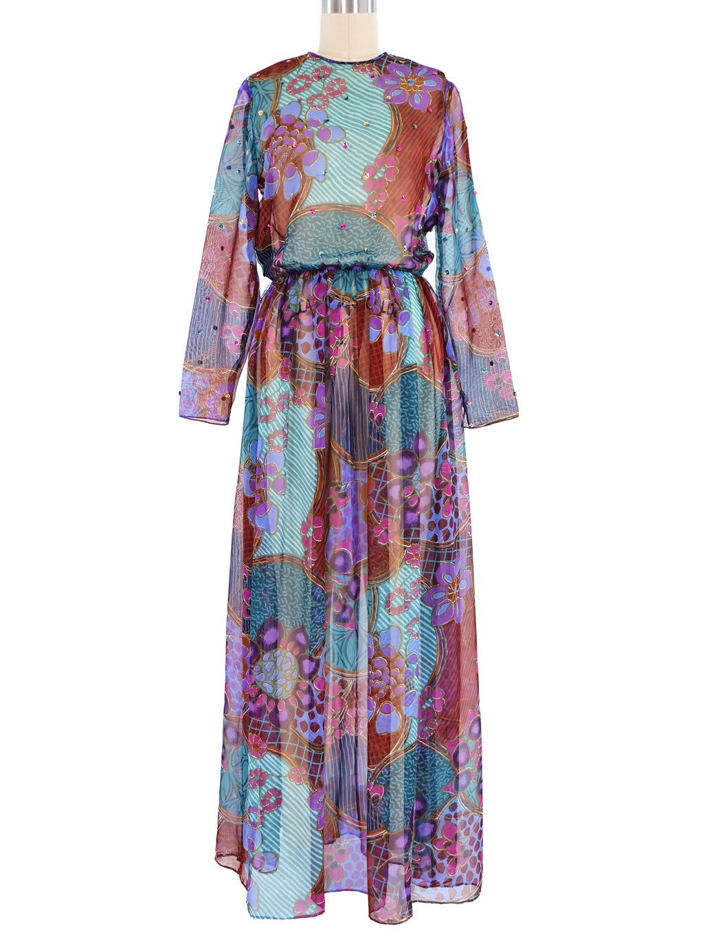 Sheer Print Maxi Occasion Dress Ruche Sleeve main image 0