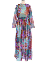 Sequined Floral Print Sheer Maxi Dress Dress arcadeshops.com