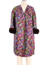 Fur Trimmed Multicolor Floral Brocade Jacket Jacket arcadeshops.com