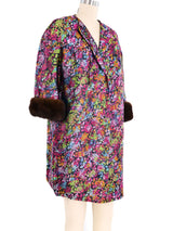 Fur Trimmed Multicolor Floral Brocade Jacket Jacket arcadeshops.com