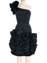1960's Ruffled One Shoulder Cocktail Dress Dress arcadeshops.com