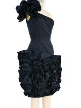 1960's Ruffled One Shoulder Cocktail Dress Dress arcadeshops.com