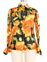 1970s Poppy Print Nylon Blouse Top arcadeshops.com