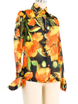 1970s Poppy Print Nylon Blouse Top arcadeshops.com