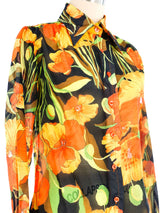 1970s Poppy Print Nylon Blouse Top arcadeshops.com