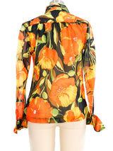 1970s Poppy Print Nylon Blouse Top arcadeshops.com