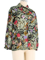 Chiffon Butterfly Print Blouse Top arcadeshops.com