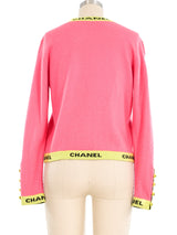 Chanel Neon Logo Trim Sweater Jacket arcadeshops.com