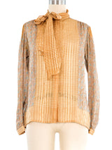 Metallic Paisley Silk Blouse Top arcadeshops.com