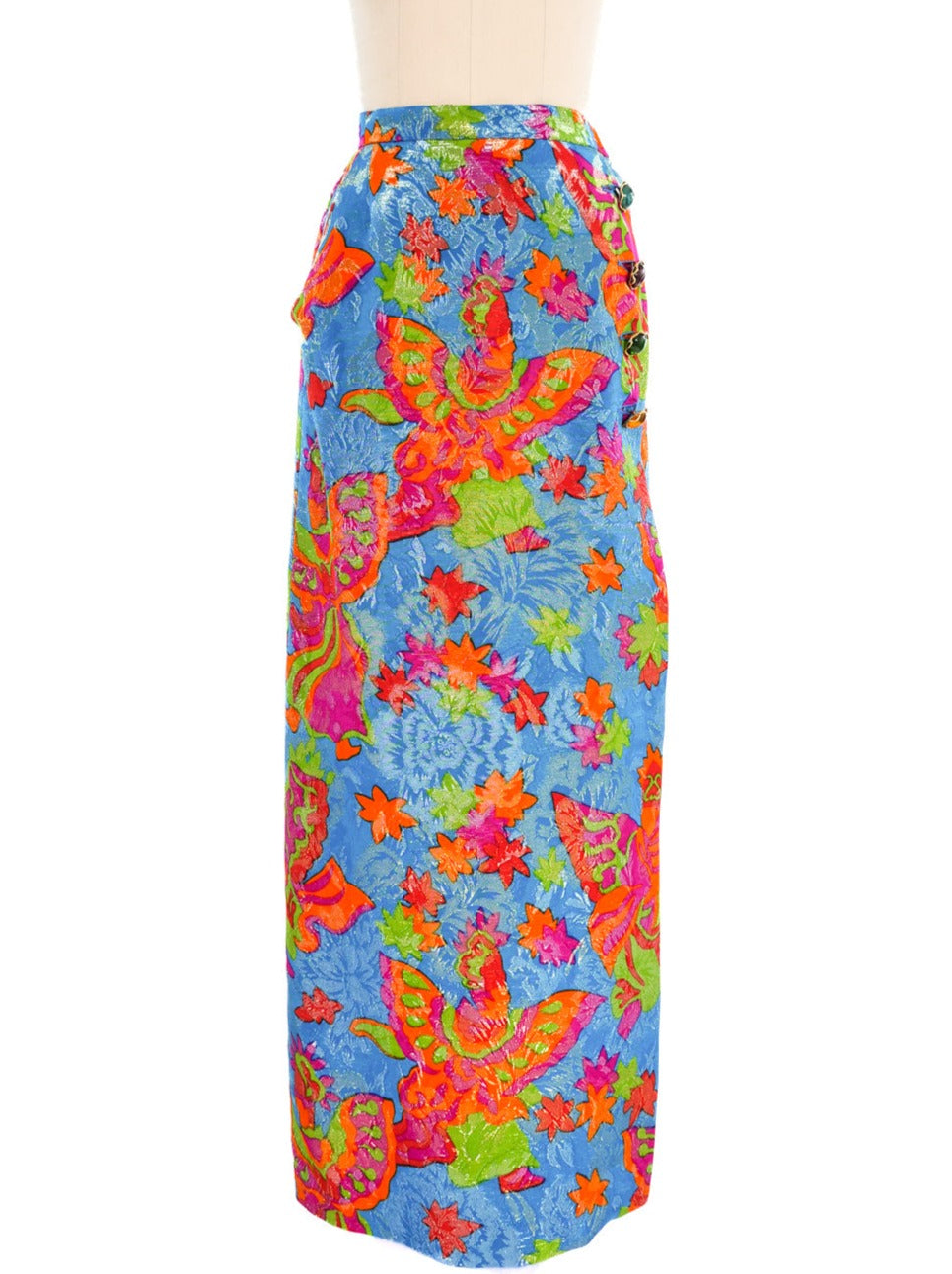 Yves Saint Laurent Floral Printed Metallic Skirt