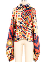 Jean Varon Mixed Harlequin Print Balloon Sleeve Blouse Top arcadeshops.com