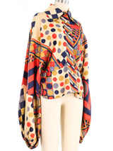 Jean Varon Mixed Harlequin Print Balloon Sleeve Blouse Top arcadeshops.com
