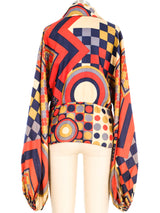 Jean Varon Mixed Harlequin Print Balloon Sleeve Blouse Top arcadeshops.com